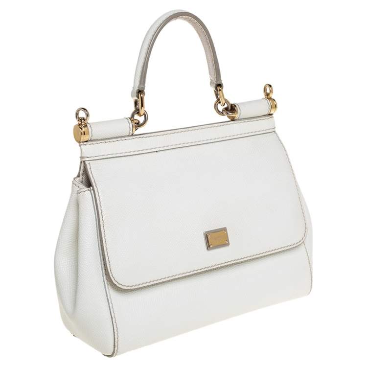 Pre Owned Dolce & Gabbana White Leather Small Miss Sicily Top Handle Bag