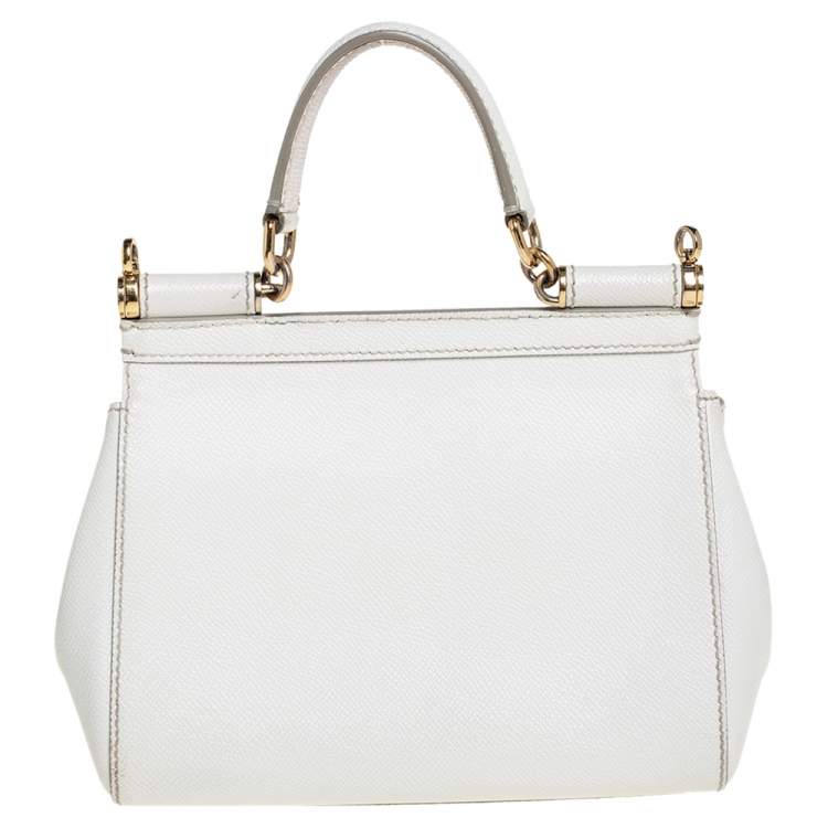 Pre Owned Dolce & Gabbana White Leather Small Miss Sicily Top Handle Bag