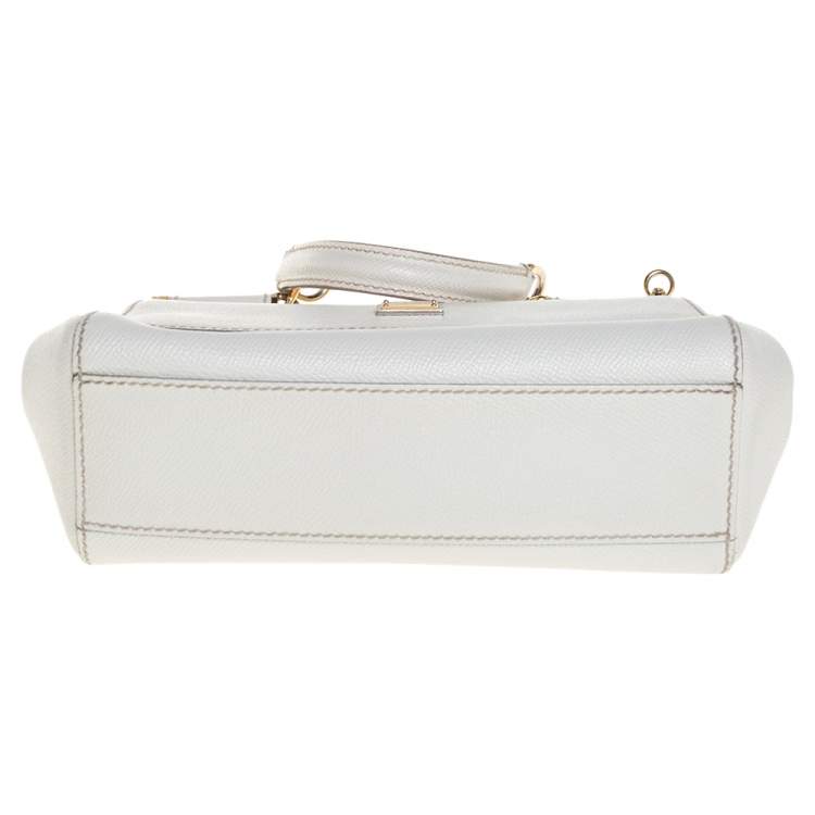 Pre Owned Dolce & Gabbana White Leather Small Miss Sicily Top Handle Bag