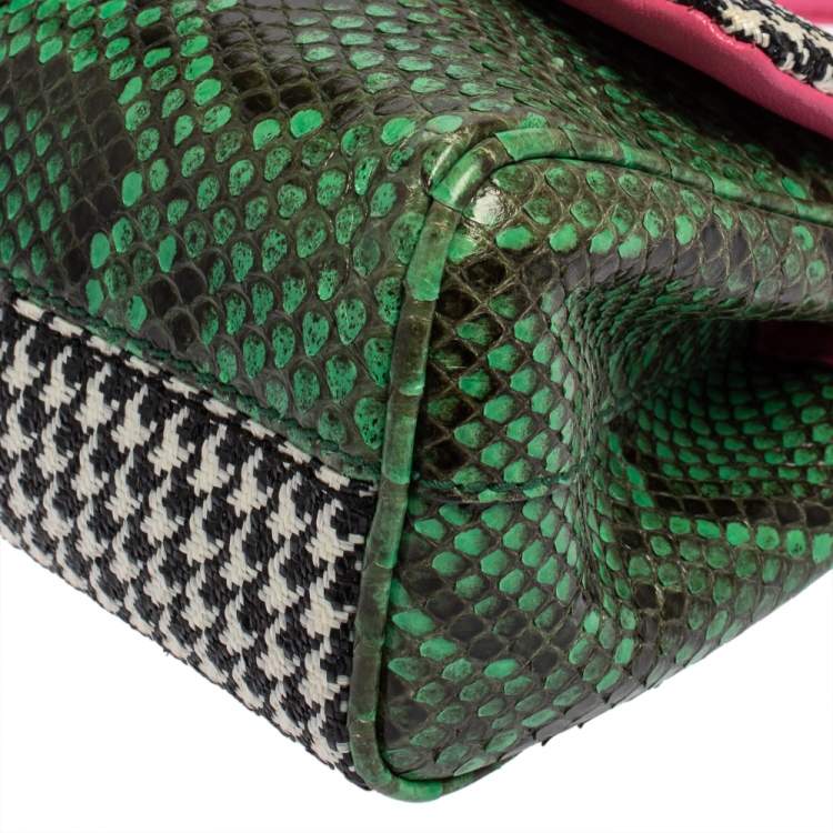 مملوكة مسبقًا Dolce & Gabbana Multicolor Woven Straw, Leather and Python Small Miss Sicily Top Handle Bag
