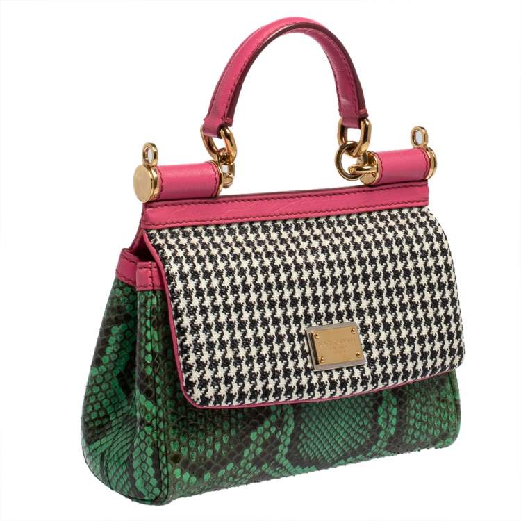 مملوكة مسبقًا Dolce & Gabbana Multicolor Woven Straw, Leather and Python Small Miss Sicily Top Handle Bag