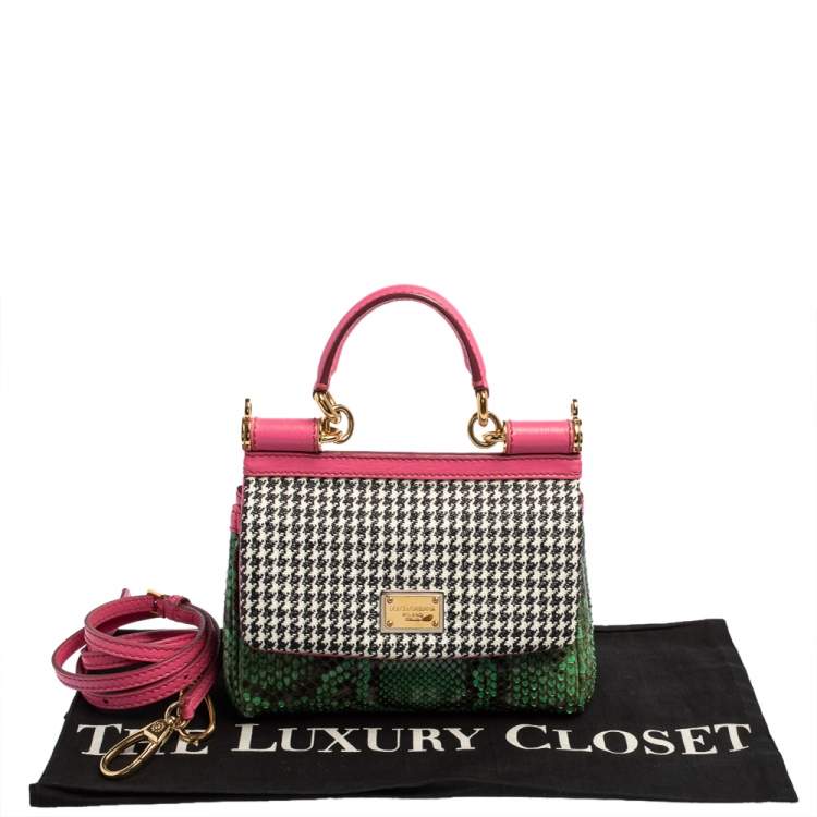 مملوكة مسبقًا Dolce & Gabbana Multicolor Woven Straw, Leather and Python Small Miss Sicily Top Handle Bag