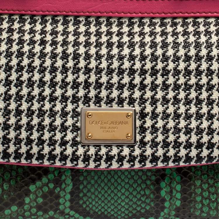 مملوكة مسبقًا Dolce & Gabbana Multicolor Woven Straw, Leather and Python Small Miss Sicily Top Handle Bag