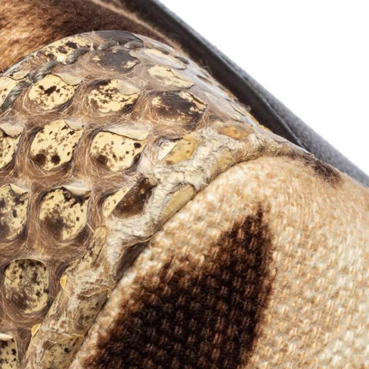Pre Owned Dolce and Gabbana Brown Leopard Print Canvas and Python Miss Dolce Top Handle Bag