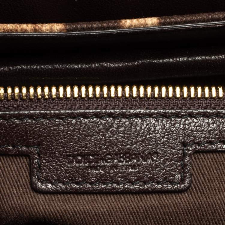 Pre Owned Dolce and Gabbana Brown Leopard Print Canvas and Python Miss Dolce Top Handle Bag