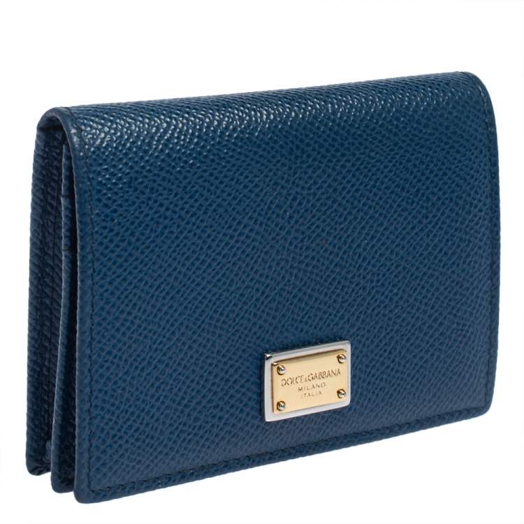 Pre Owned Dolce & Gabbana Blue Leather Flap Card Holder