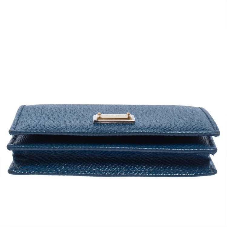 Pre Owned Dolce & Gabbana Blue Leather Flap Card Holder
