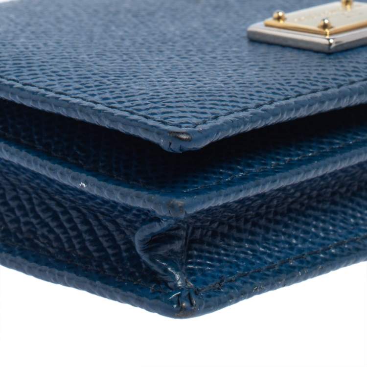 Pre Owned Dolce & Gabbana Blue Leather Flap Card Holder