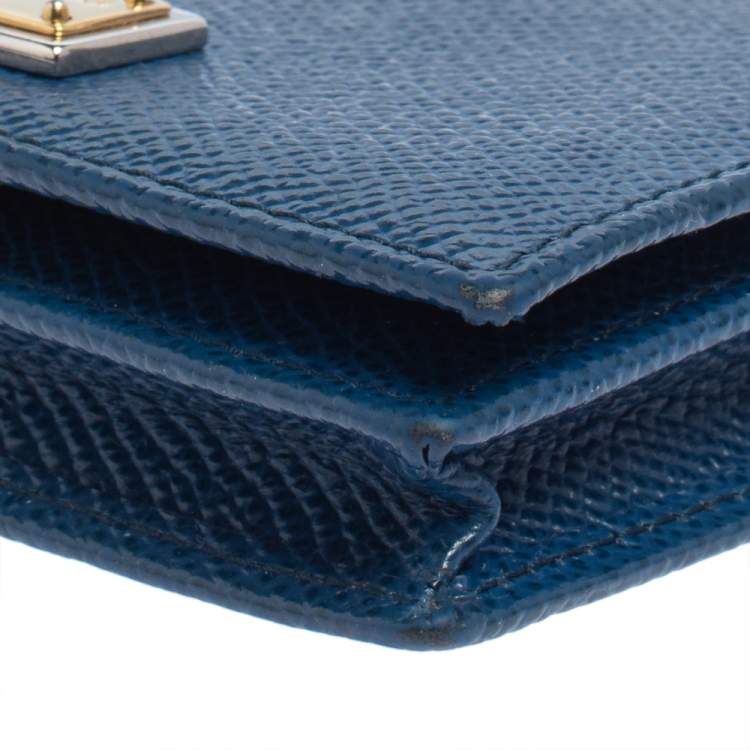 Pre Owned Dolce & Gabbana Blue Leather Flap Card Holder