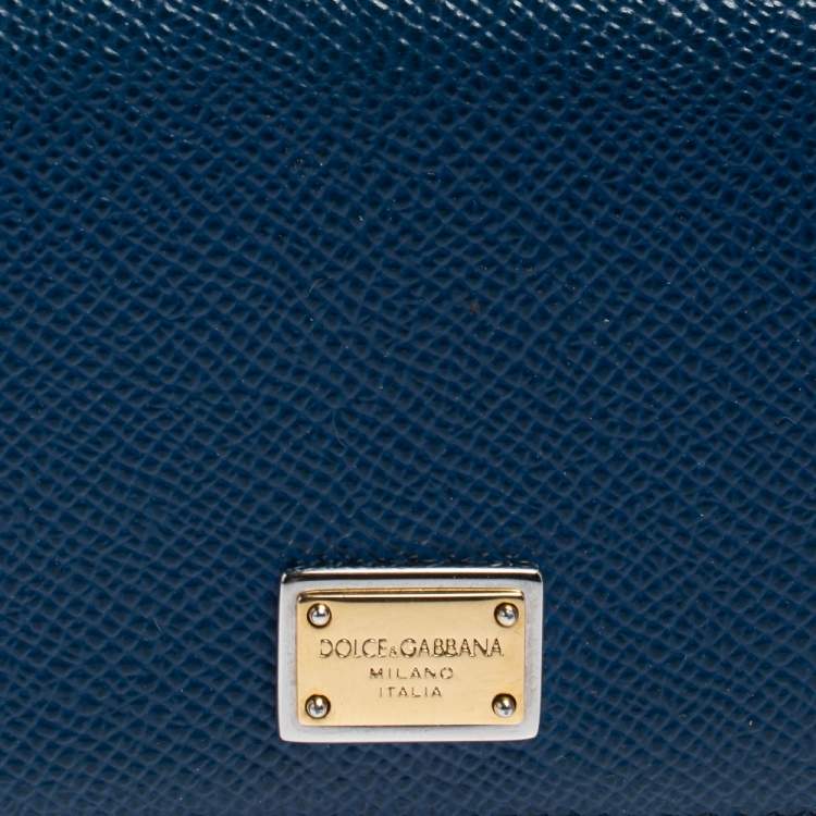 Pre Owned Dolce & Gabbana Blue Leather Flap Card Holder