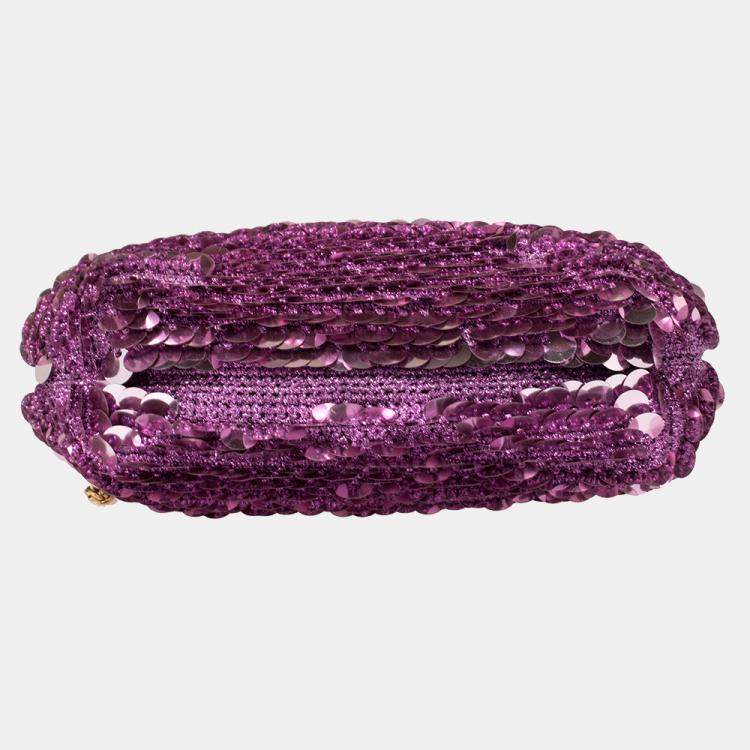 Pre Owned Dolce & Gabbana Pink Sequin Crystal Embellished Lock Frame Chain Clutch
