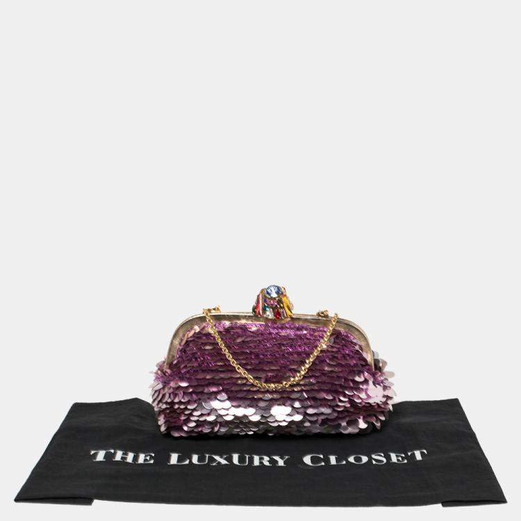 Pre Owned Dolce & Gabbana Pink Sequin Crystal Embellished Lock Frame Chain Clutch