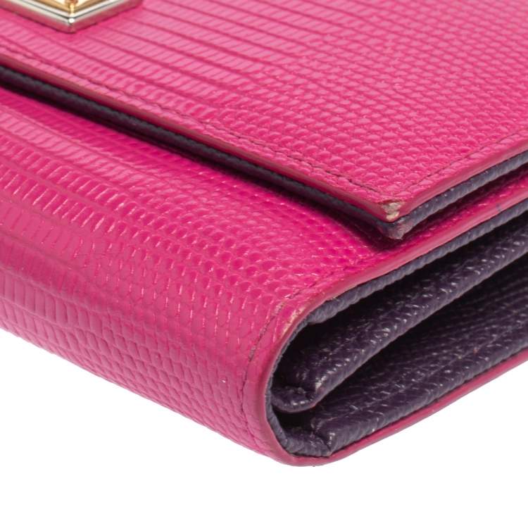 Pre Owned Dolce & Gabbana Pink Lizard Embossed Leather Trifold Wallet