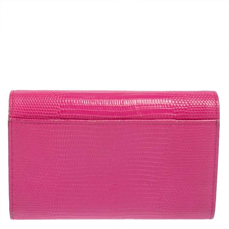Pre Owned Dolce & Gabbana Pink Lizard Embossed Leather Trifold Wallet