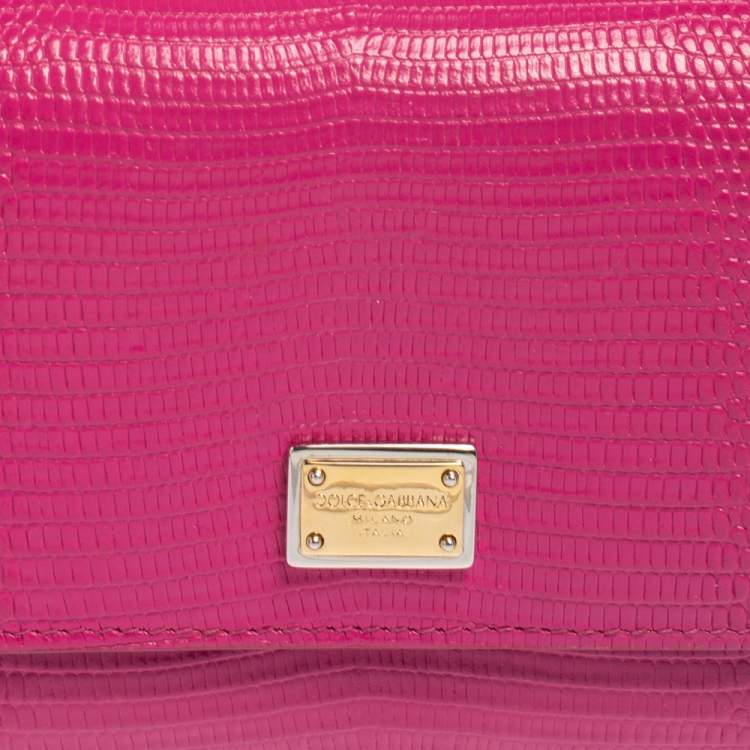 Pre Owned Dolce & Gabbana Pink Lizard Embossed Leather Trifold Wallet