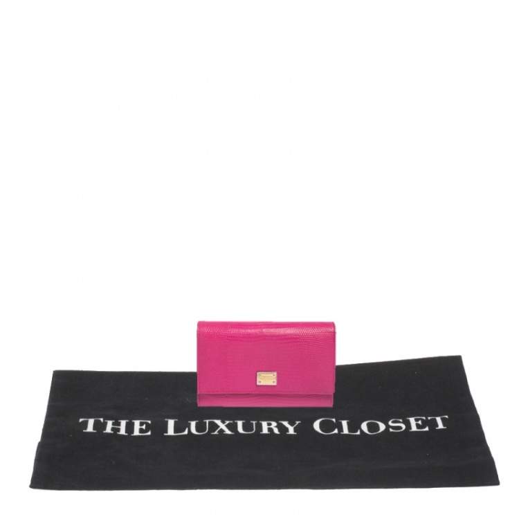Pre Owned Dolce & Gabbana Pink Lizard Embossed Leather Trifold Wallet