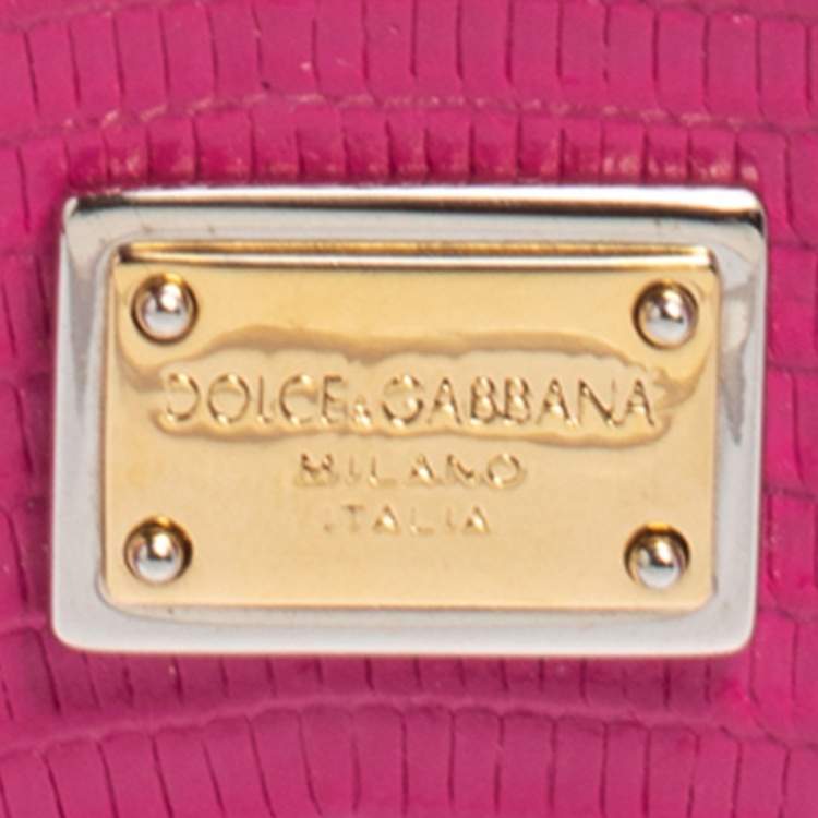 Pre Owned Dolce & Gabbana Pink Lizard Embossed Leather Trifold Wallet