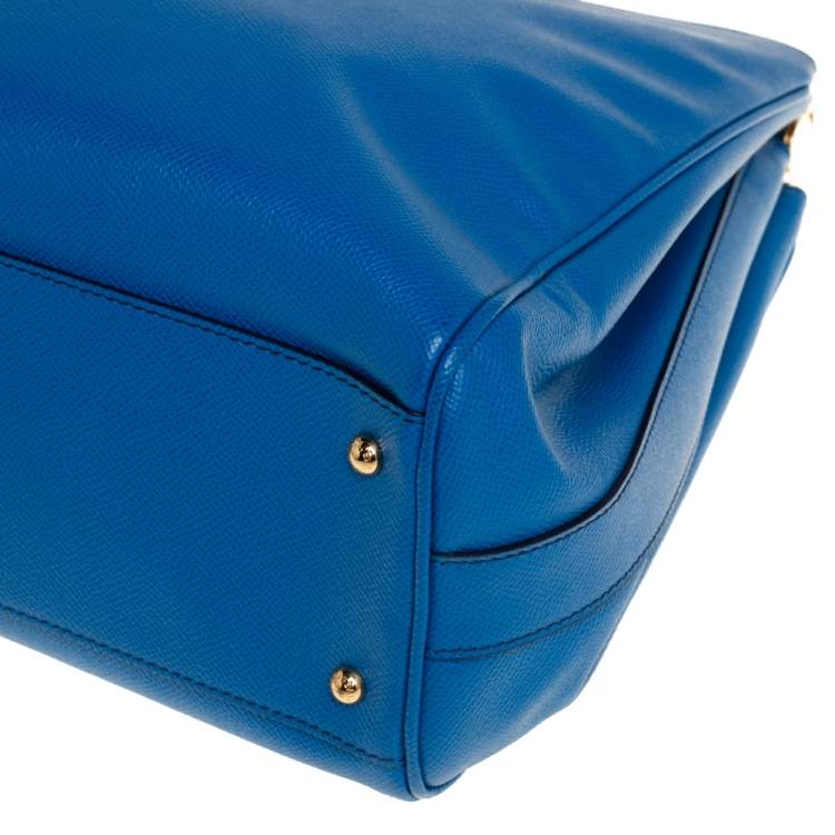 Pre Owned Dolce & Gabbana Azure Blue Leather Miss Sicily Double Zip Top Handle Bag