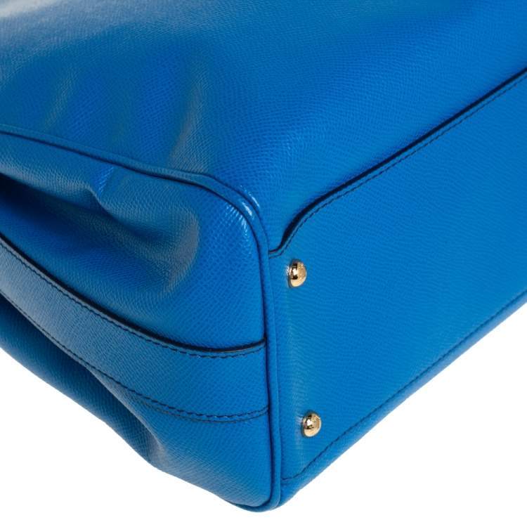 Pre Owned Dolce & Gabbana Azure Blue Leather Miss Sicily Double Zip Top Handle Bag