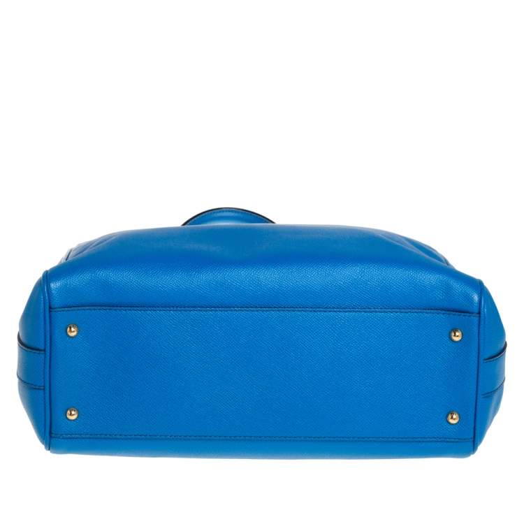 Pre Owned Dolce & Gabbana Azure Blue Leather Miss Sicily Double Zip Top Handle Bag