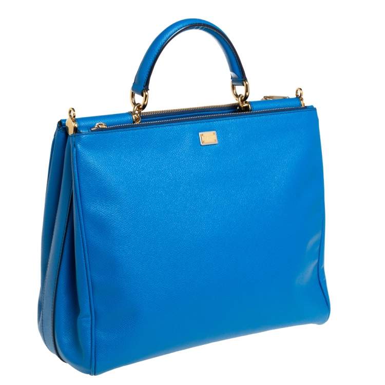 Pre Owned Dolce & Gabbana Azure Blue Leather Miss Sicily Double Zip Top Handle Bag
