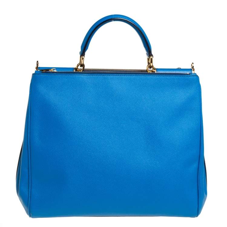 Pre Owned Dolce & Gabbana Azure Blue Leather Miss Sicily Double Zip Top Handle Bag