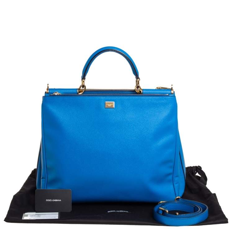 Pre Owned Dolce & Gabbana Azure Blue Leather Miss Sicily Double Zip Top Handle Bag