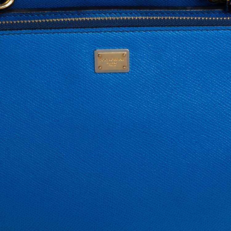 Pre Owned Dolce & Gabbana Azure Blue Leather Miss Sicily Double Zip Top Handle Bag