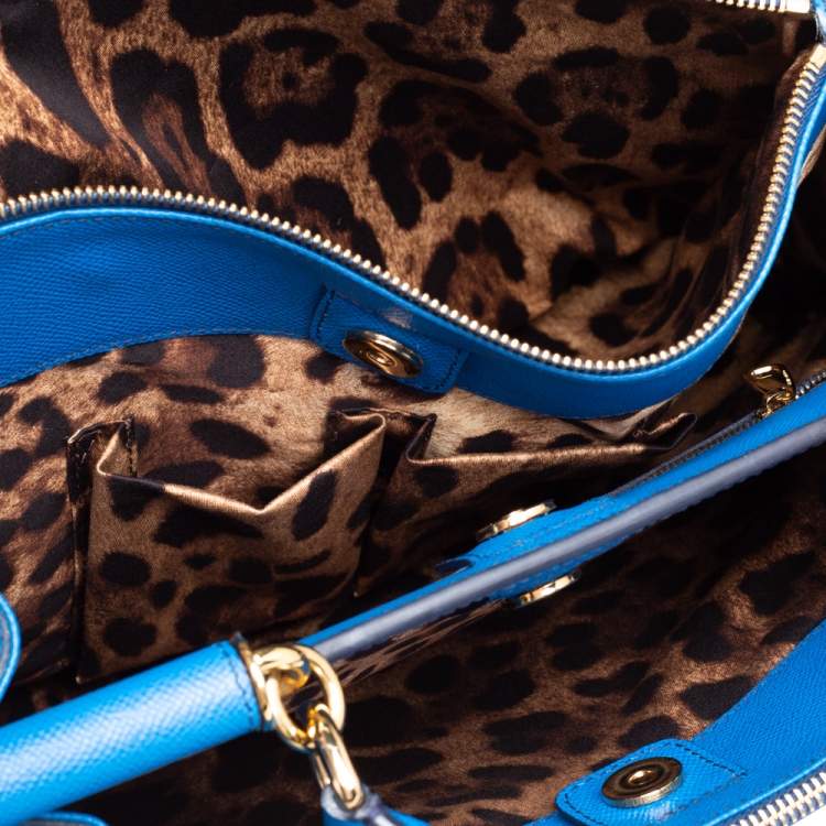 Pre Owned Dolce & Gabbana Azure Blue Leather Miss Sicily Double Zip Top Handle Bag