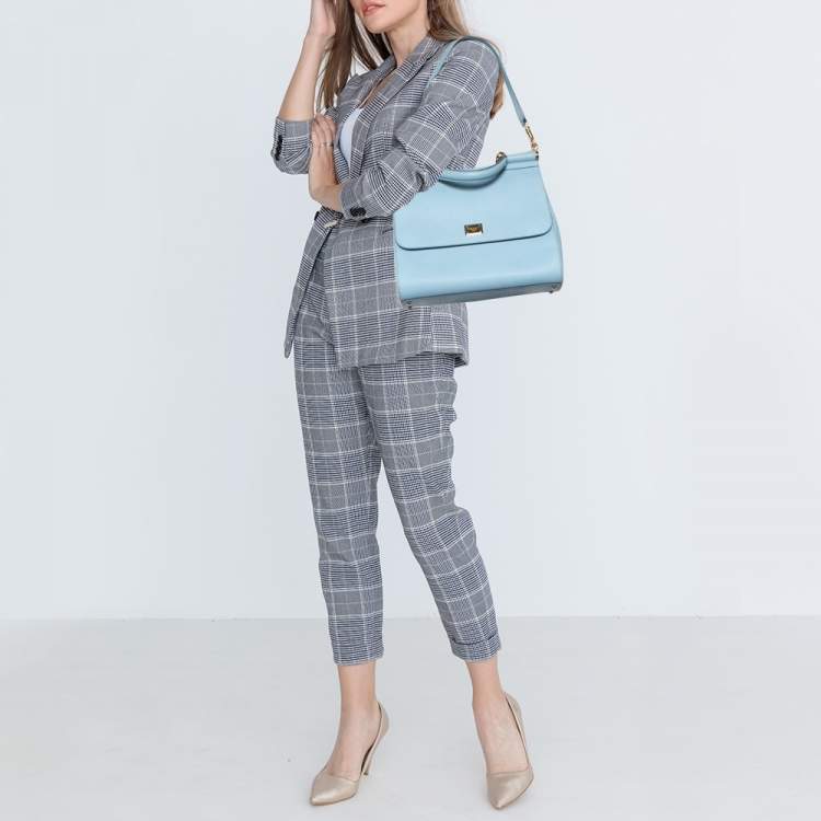 Pre Owned Dolce & Gabbana Powder Blue Leather Large Sicily Top Handle Bag