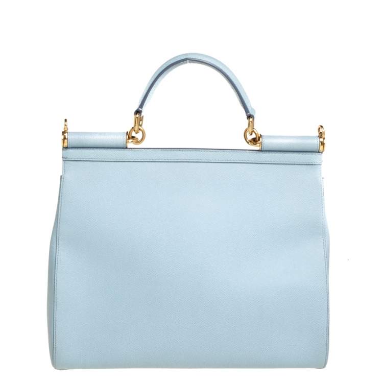 Pre Owned Dolce & Gabbana Powder Blue Leather Large Sicily Top Handle Bag