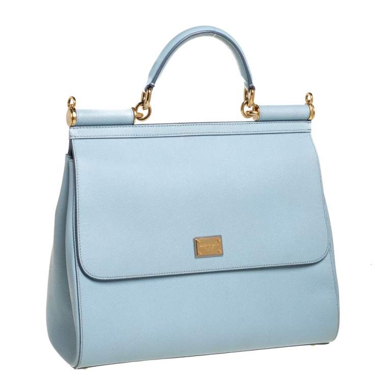 Pre Owned Dolce & Gabbana Powder Blue Leather Large Sicily Top Handle Bag