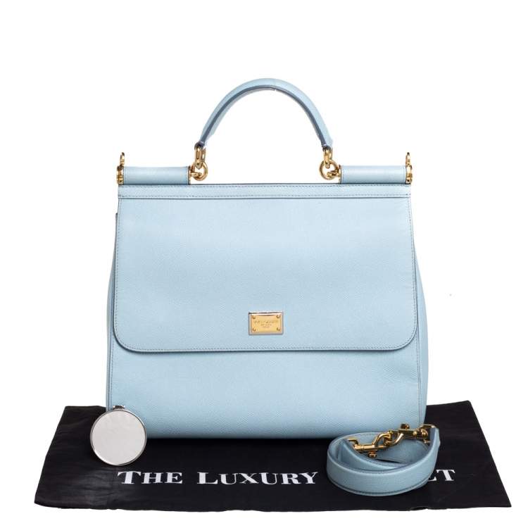 Pre Owned Dolce & Gabbana Powder Blue Leather Large Sicily Top Handle Bag