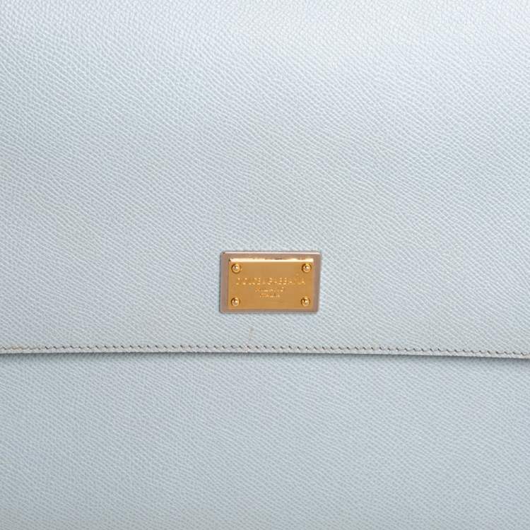 Pre Owned Dolce & Gabbana Powder Blue Leather Large Sicily Top Handle Bag
