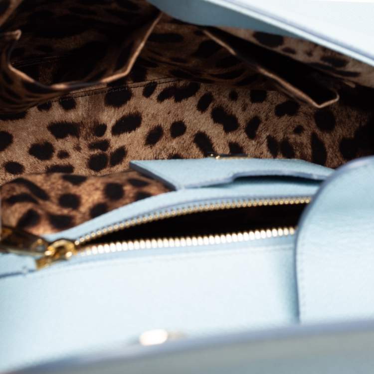 Pre Owned Dolce & Gabbana Powder Blue Leather Large Sicily Top Handle Bag