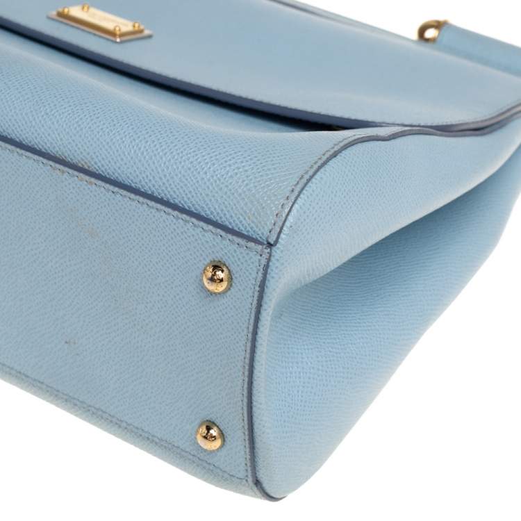Pre Owned Dolce & Gabbana Powder Blue Leather Large Sicily Top Handle Bag