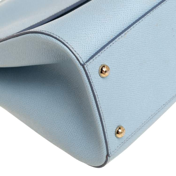 Pre Owned Dolce & Gabbana Powder Blue Leather Large Sicily Top Handle Bag