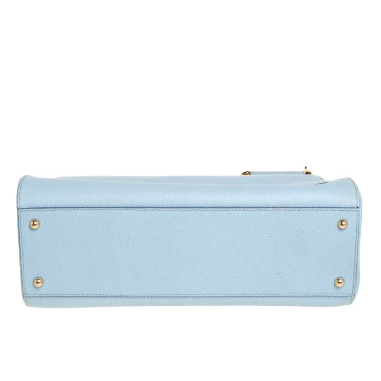 Pre Owned Dolce & Gabbana Powder Blue Leather Large Sicily Top Handle Bag