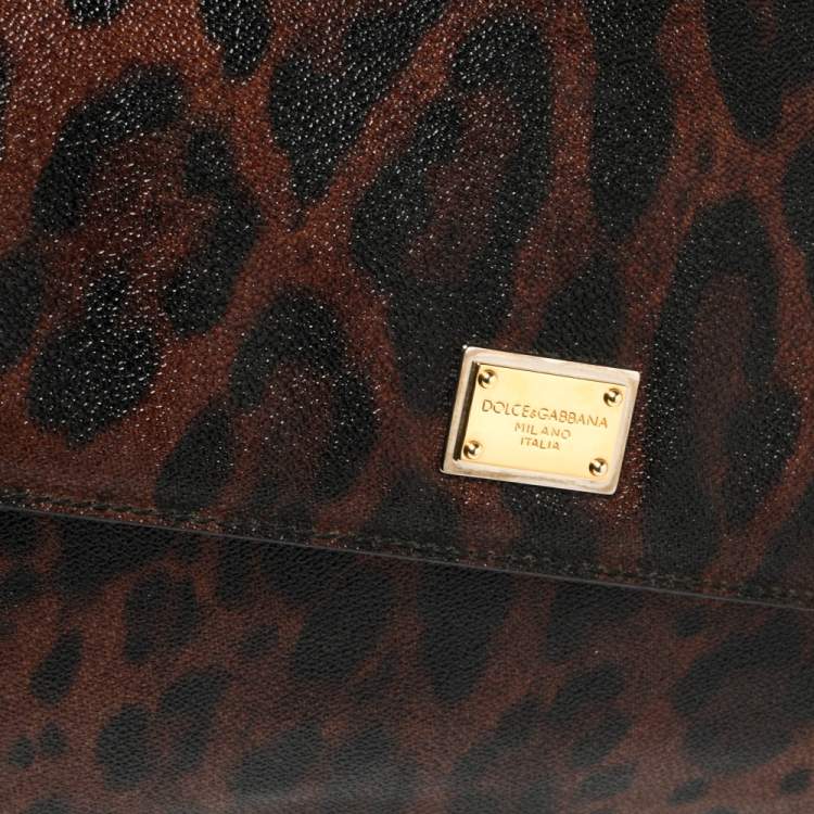 Pre Owned Dolce & Gabbana Brown Leopard Print Coated Canvas Large Miss Sicily Top Handle Bag