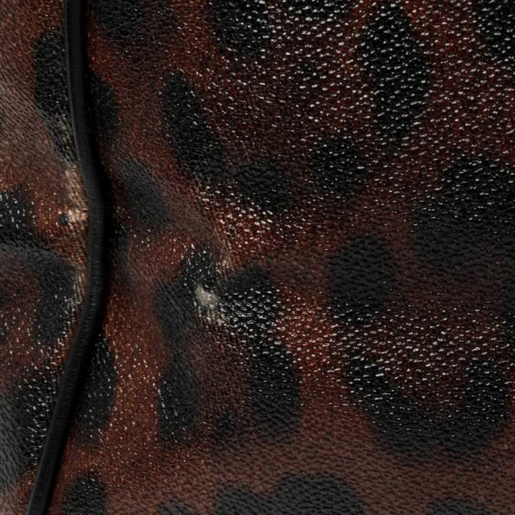 Pre Owned Dolce & Gabbana Brown Leopard Print Coated Canvas Large Miss Sicily Top Handle Bag