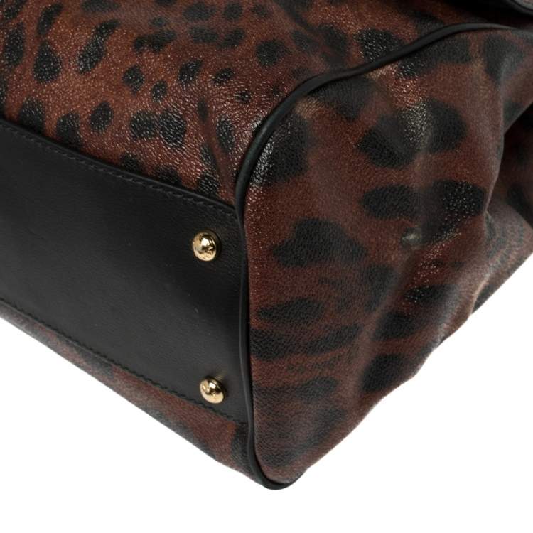 Pre Owned Dolce & Gabbana Brown Leopard Print Coated Canvas Large Miss Sicily Top Handle Bag