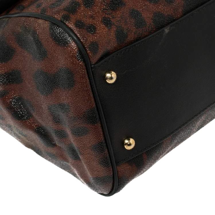 Pre Owned Dolce & Gabbana Brown Leopard Print Coated Canvas Large Miss Sicily Top Handle Bag