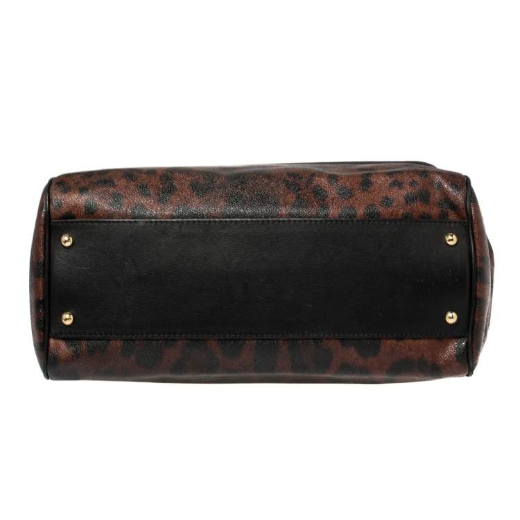 Pre Owned Dolce & Gabbana Brown Leopard Print Coated Canvas Large Miss Sicily Top Handle Bag