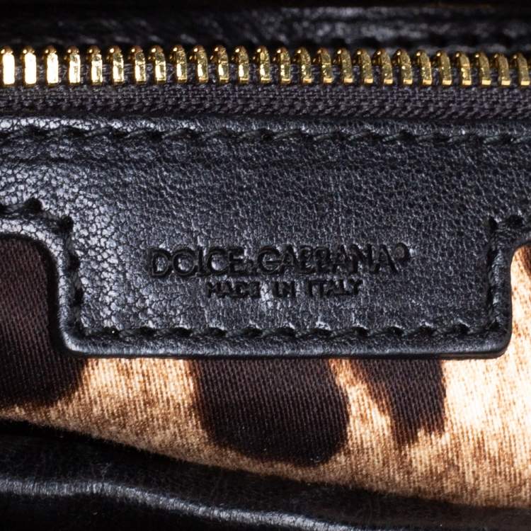 Pre Owned Dolce & Gabbana Beige/Black Raffia and Python Trim Miss Dolce Top Handle Bag
