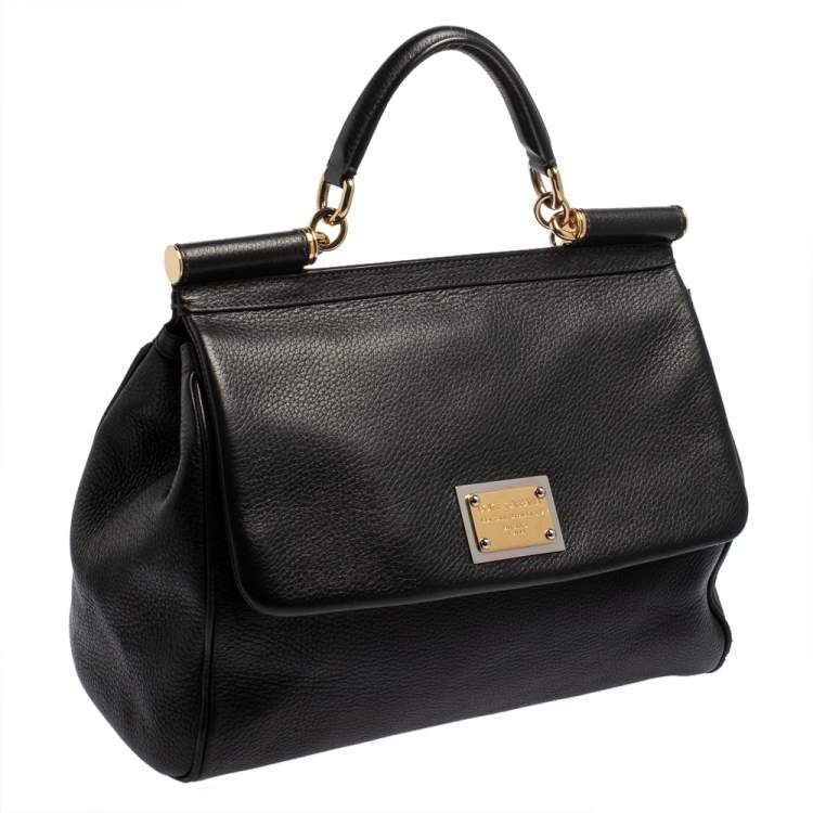 Pre Owned Dolce & Gabbana Black Leather Large Miss Sicily Top Handle Bag