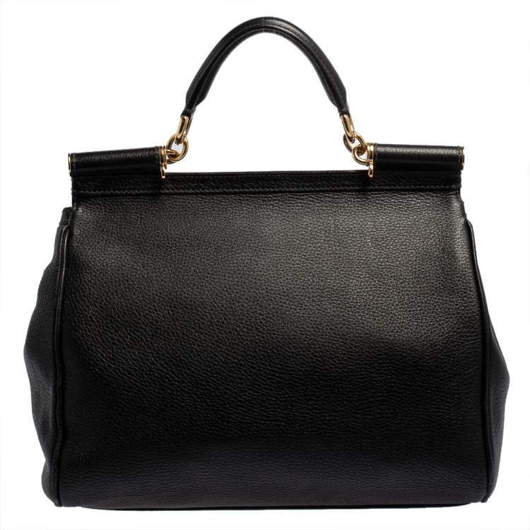 Pre Owned Dolce & Gabbana Black Leather Large Miss Sicily Top Handle Bag