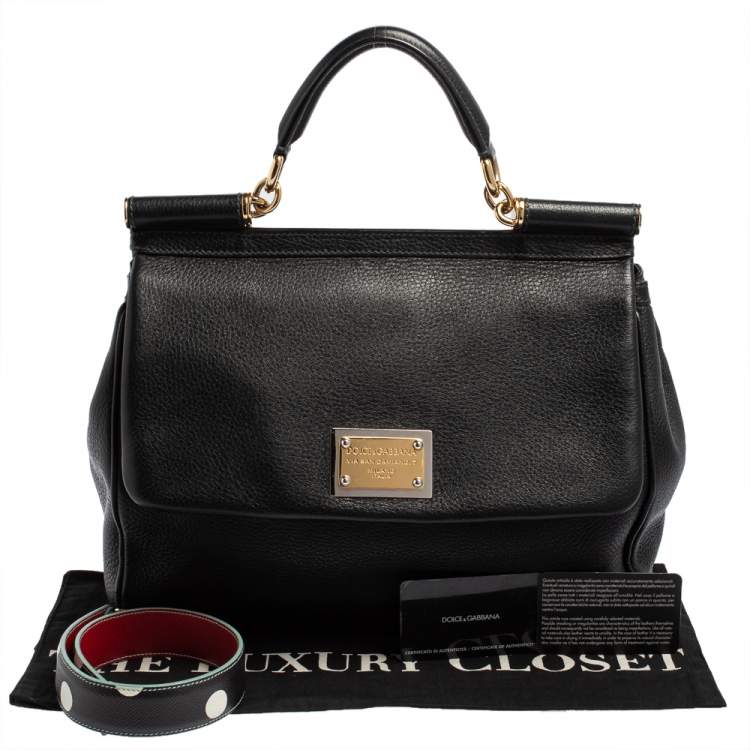 Pre Owned Dolce & Gabbana Black Leather Large Miss Sicily Top Handle Bag