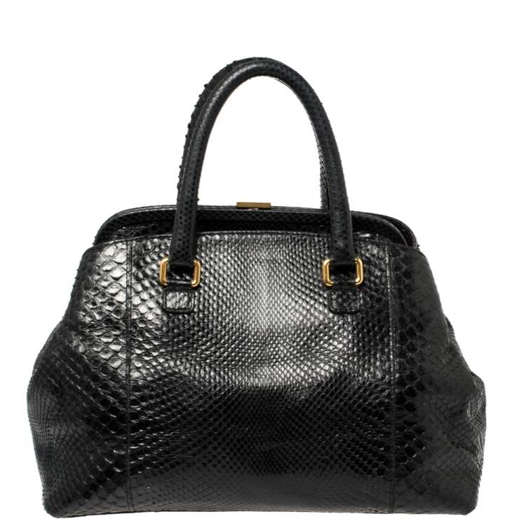 Pre Owned Dolce & Gabbana Black Python Leather Frame Satchel