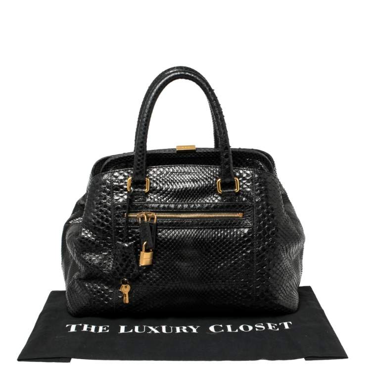 Pre Owned Dolce & Gabbana Black Python Leather Frame Satchel