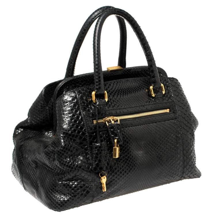 Pre Owned Dolce & Gabbana Black Python Leather Frame Satchel
